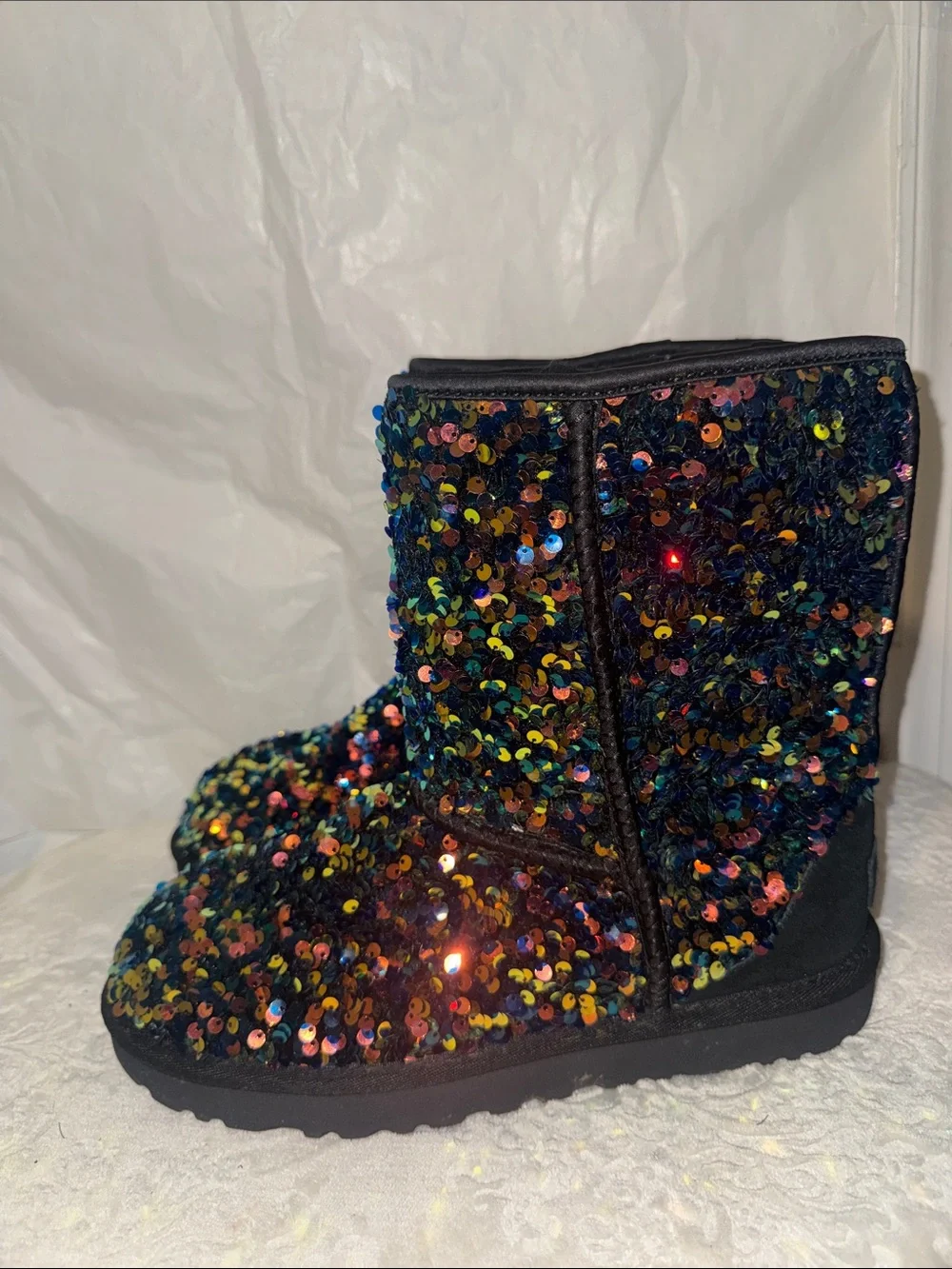 UGG Black Sequin Mid-Calf Boots with Multicolor Sparkle